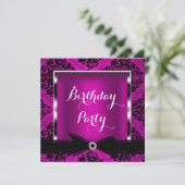 Plum roink Damask Silver Black Birthday Party 2 Kaart (Staand voorkant)