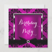 Plum roink Damask Silver Black Birthday Party 2 Kaart (Voorkant)