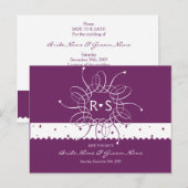 Plum Romantic Rosette Sla de datum Aankondigingskaart (Voorkant / Achterkant)