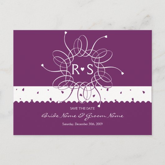 Plum Romantic Rosette Sla de datum Aankondigingskaart (Voorkant)