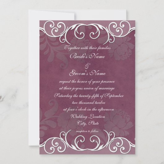 Plum Roos Elegante Huwelijksuitnodigingen Kaart (Voorkant)