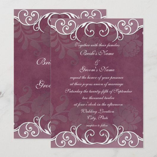 Plum Roos Elegante Huwelijksuitnodigingen Kaart (Voorkant / Achterkant)