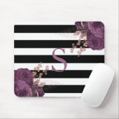 Plum Roos Gold Floral Monogram Black White Stripes Muismat (Met muis)