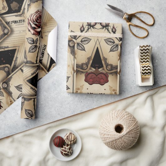 Plum Roses Mechanical Steampunk Cadeaupapier (Crafts)