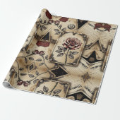 Plum Roses Mechanical Steampunk Cadeaupapier (Uitgerold)