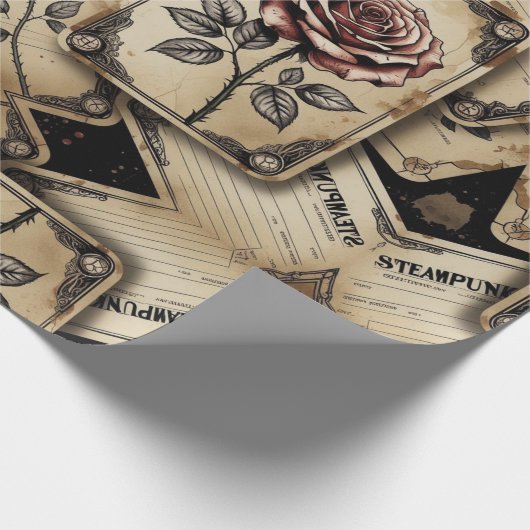 Plum Roses Mechanical Steampunk  Cadeaupapier (Hoek)