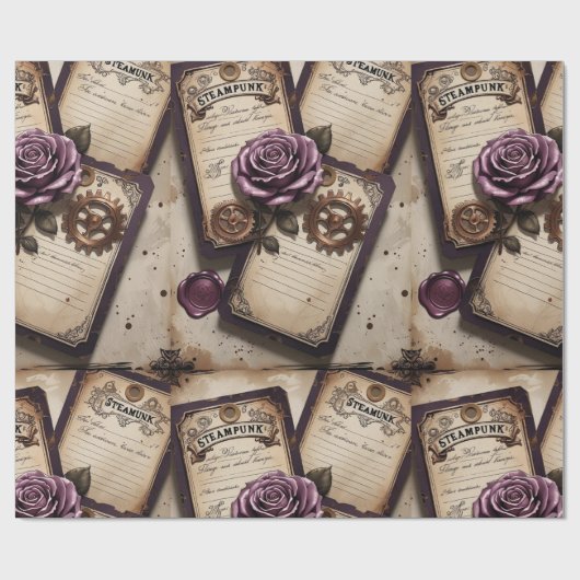 Plum Roses Mechanical Steampunk  Cadeaupapier (Vlak)