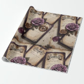 Plum Roses Mechanical Steampunk  Cadeaupapier (Uitgerold)