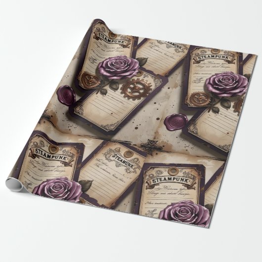 Plum Roses Mechanical Steampunk  Cadeaupapier (Uitgerold)