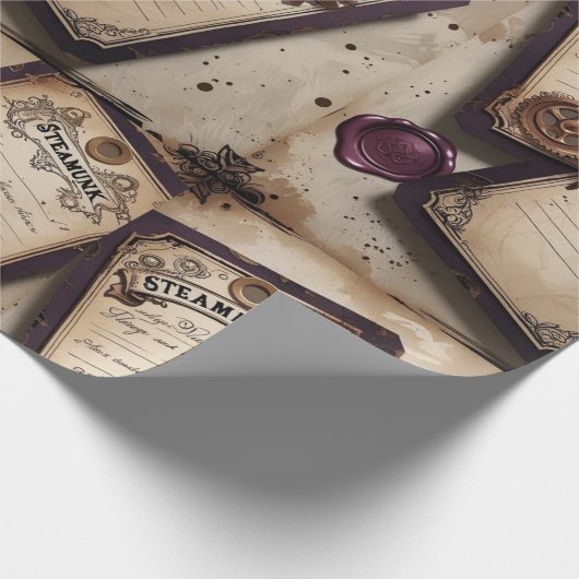 Plum Roses Mechanical Steampunk  Cadeaupapier (Hoek)