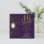 Plum Royal Paarse & Gold Diamond Sweet 16 Verjaard Kaart (Staand voorkant)