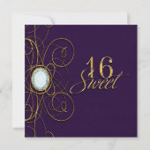 Plum Royal Paarse & Gold Diamond Sweet 16 Verjaard Kaart (Achterkant)