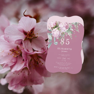 Plum Roze Bloemen 85E Verjaardag Party Uitnodiging