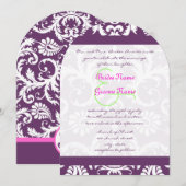 Plum roze Limoen Damask Swirl Wedding Invitations Kaart (Voorkant / Achterkant)