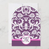 Plum roze Limoen Damask Swirl Wedding Invitations Kaart (Achterkant)