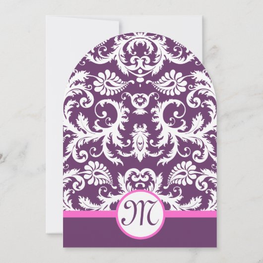 Plum roze Limoen Damask Swirl Wedding Invitations Kaart (Achterkant)