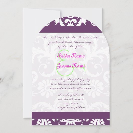 Plum roze Limoen Damask Swirl Wedding Invitations Kaart (Voorkant)