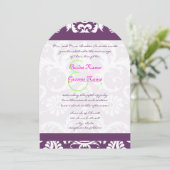 Plum roze Limoen Damask Swirl Wedding Invitations Kaart (Staand voorkant)