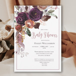 Plum, roze, Paarse Floral String Light Baby shower Kaart