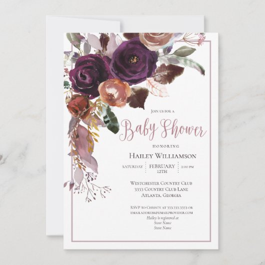 Plum, roze, Paarse Floral String Light Baby shower Kaart (Voorkant)