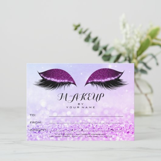 Plum roze Rose Glitter Makeup Certificate Gift (Staand voorkant)