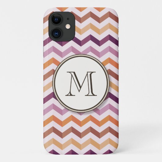 Plum roze Snoep Chevron Stripes and Round Monogram Case-Mate iPhone Case (Achterkant)