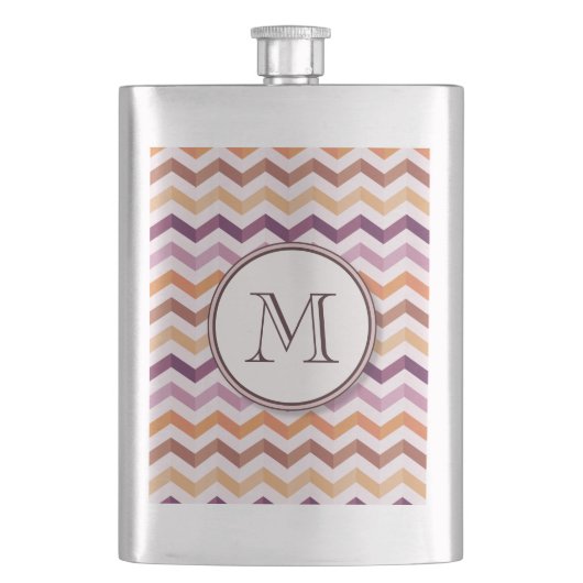 Plum roze Snoep Chevron Stripes and Round Monogram Heupfles (Voorkant)