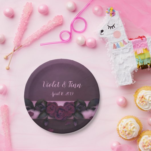 Plum-Rozen Papieren Bordje (Feest)