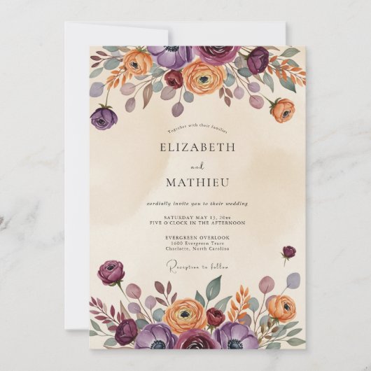 Plum Rustic Bohemian Wedding Kaart (Voorkant)