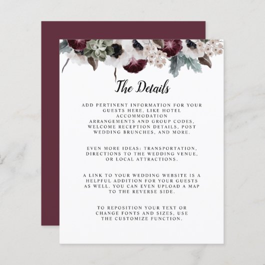 Plum Sage Ivory Pink Floral budget bruiloft detail (Voorkant / Achterkant)