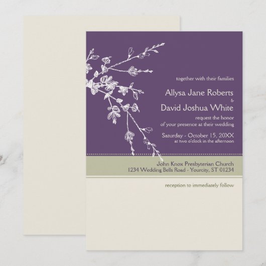 Plum Sage Wedding Invitation Kaart (Voorkant / Achterkant)