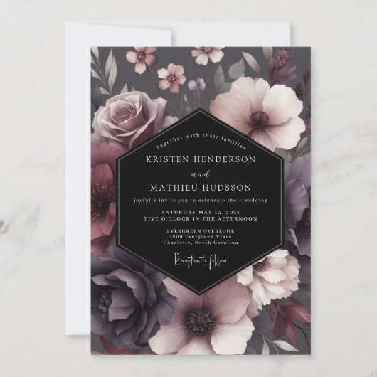 Plum Shadowy Bloom Wedding Kaart (Voorkant)