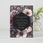 Plum Shadowy Bloom Wedding Kaart (Staand voorkant)
