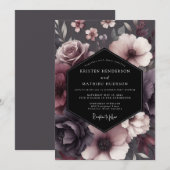 Plum Shadowy Bloom Wedding Kaart (Voorkant / Achterkant)