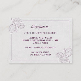 Plum Silver Botanical Elegant Wedding Reception Informatiekaartje
