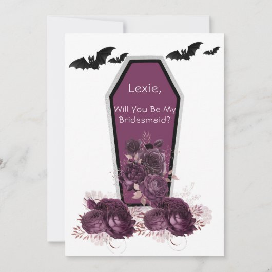 Plum Silver Coffin Bats zal je mijn Bridesmaid zij Kaart (Voorkant)