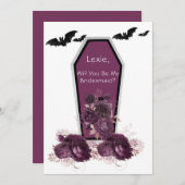 Plum Silver Coffin Bats zal je mijn Bridesmaid zij Kaart (Voorkant / Achterkant)