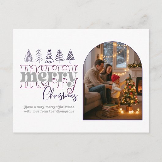 Plum & Silver Cozy Arch Foto Vrolijk Kerstfeest Feestdagenkaart (Voorkant)