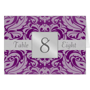 Plum & Silver Damask-tabelnummer gevouwen kaart