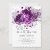 Plum & Silver Floral Vrijgezellenfeest Kaart (Voorkant)