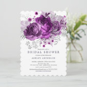 Plum & Silver Floral Vrijgezellenfeest Kaart (Staand voorkant)