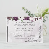 Plum Silver Geometric Floral Rehearsal Dinner Kaart (Staand voorkant)