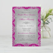 Plum, Silver Glitter Damask Vrijgezellenfeest Invi Kaart (Staand voorkant)