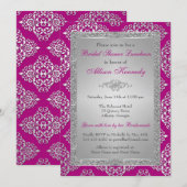 Plum, Silver Glitter Damask Vrijgezellenfeest Invi Kaart (Voorkant / Achterkant)