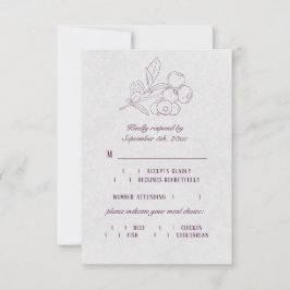 Plum Silver Grey Botanical Elegant Meal Choice RSVP Kaartje