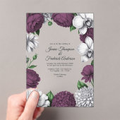 Plum & Silver Modern Botanical Wedding Acryl Uitnodigingen (Insitu (Draagbaar))