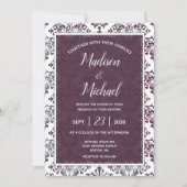 Plum Silver Sage Damask Wedding Kaart (Voorkant)
