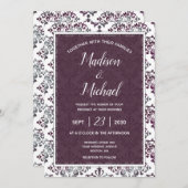Plum Silver Sage Damask Wedding Kaart (Voorkant / Achterkant)