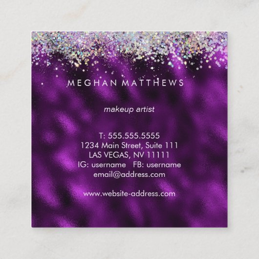 Plum Silver Sparkle Beauty Stylist Makeup Artist Vierkante Visitekaartje (Achterkant)