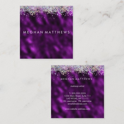 Plum Silver Sparkle Beauty Stylist Makeup Artist Vierkante Visitekaartje (Voorkant / Achterkant)